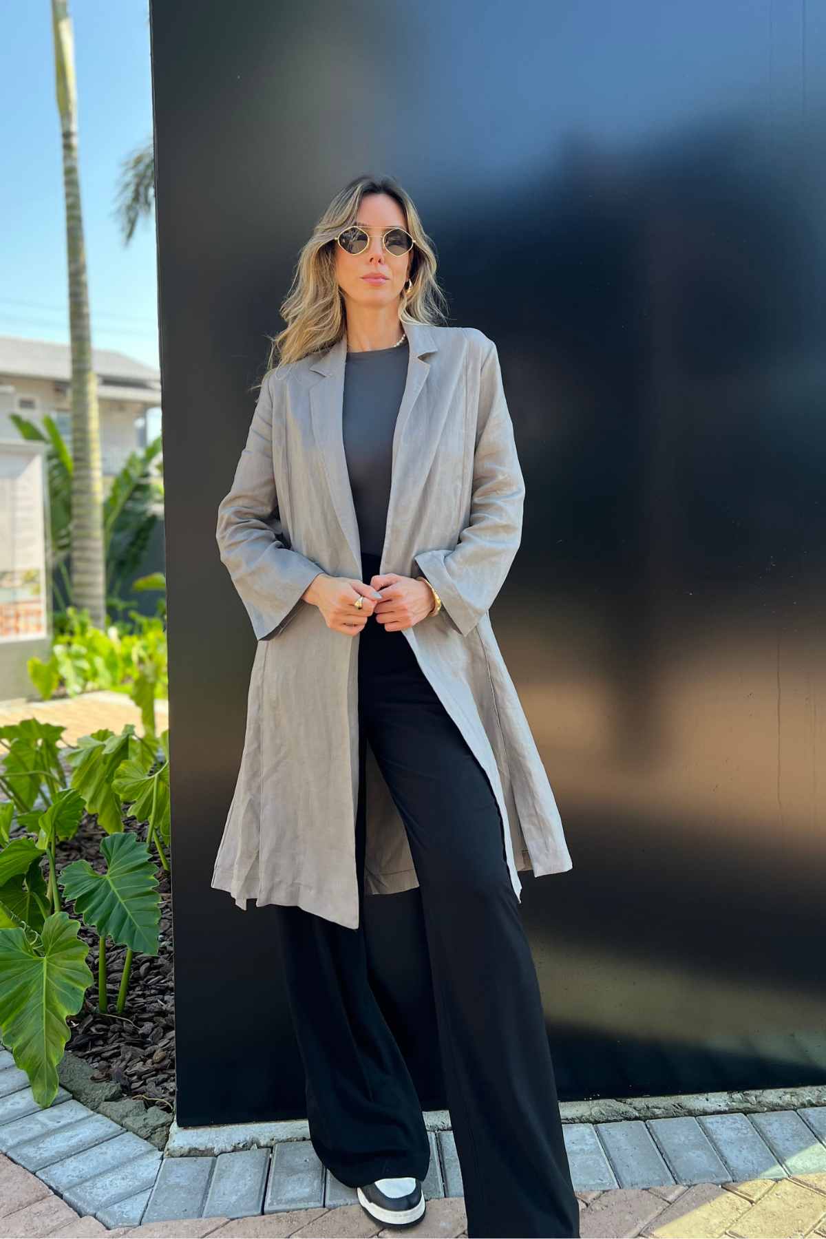 Casaco Feminino Trench Coat 100% Linho Dora