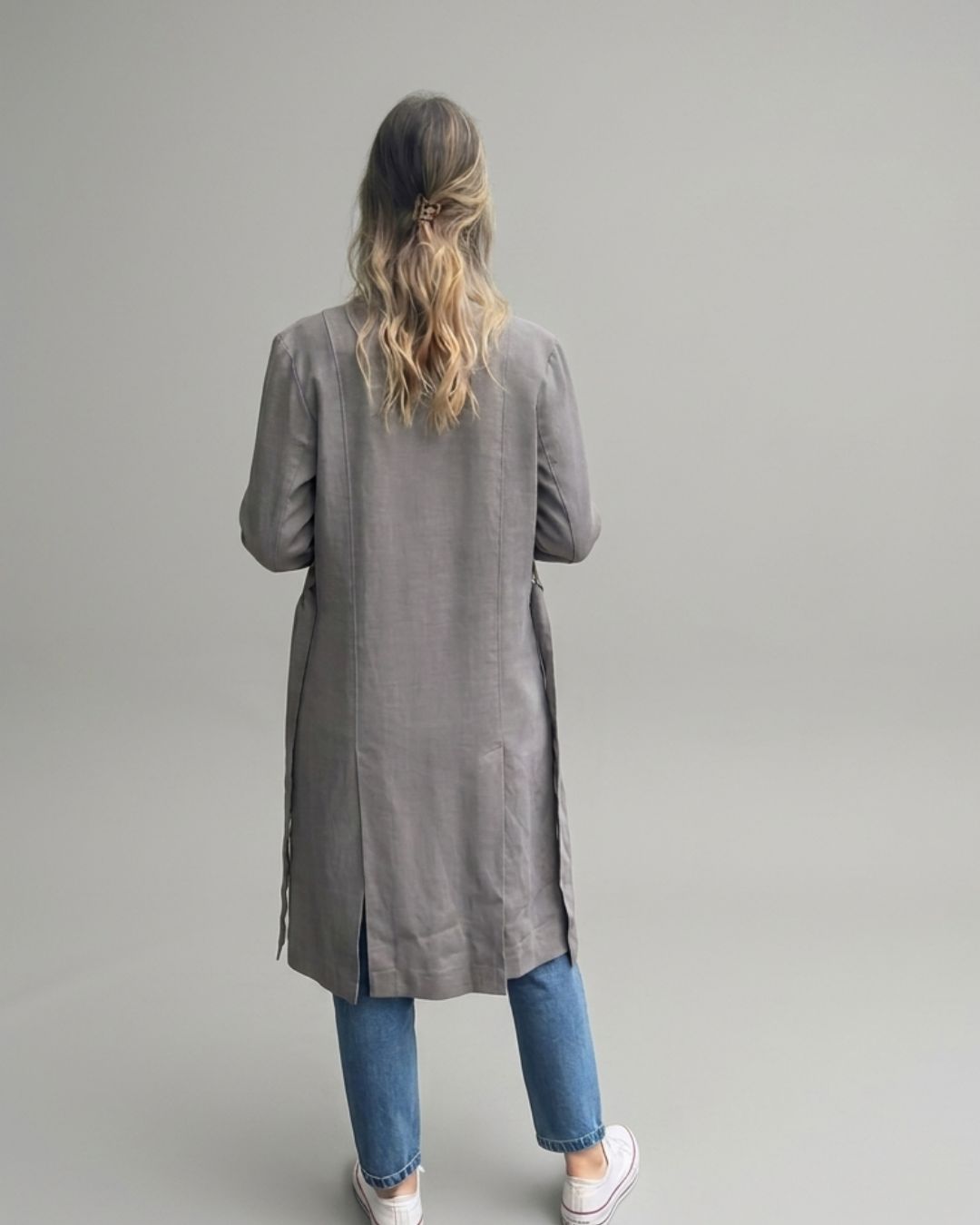 Casaco Feminino Trench Coat 100% Linho Dora